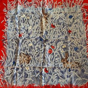 Hermes silk scarf blue/red rabbits